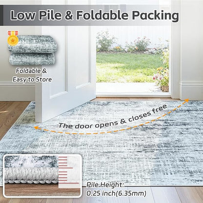 8x10 Area Rugs Washable Rug:Anti-Skid Abstract Modern Living Room Rug Soft Thin Carpets Indoor Floor Non-Shedding Carpet for Bedroom Dining Farmhouse Nursery Home Office(Black/Grey/White, 8x10)