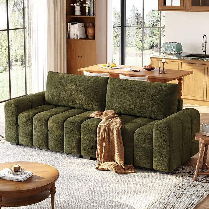 ONBRILL 82" Loveseat Sofa, Modern Chenille Sofa Couch for Living Room, Pull Point Seat Cushion, Easy Assembly, Comfy Love Seat for Small Spaces, Bedroom, Apartment, Green