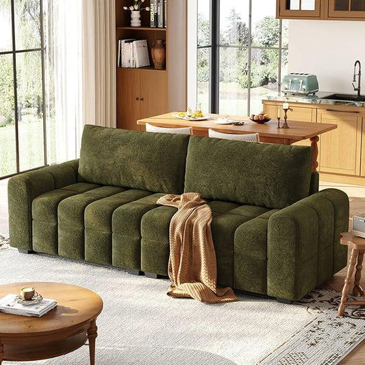 ONBRILL 82" Loveseat Sofa, Modern Chenille Sofa Couch for Living Room, Pull Point Seat Cushion, Easy Assembly, Comfy Love Seat for Small Spaces, Bedroom, Apartment, Green