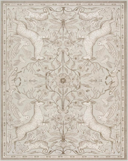 Lahome Dorval 6x9 Washable Deer Rug, Boho Cottagecore Neutral Area Rug, Non Slip Low Pile Soft Carpet for Living Room Dining Room Bedroom Office Nursery Farmhouse Home Decor Beige