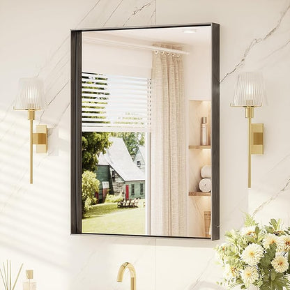 TETOTE Black Bathroom Mirror 24" x 32" Matte Black Vanity Mirror for Over Sink, Tempered Glass, Modern Farmhouse Rectangle Frame Wall Mirrors for Bathroom, Living Room, Bedroom, Entryway
