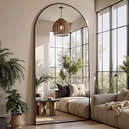 Full Length Mirror, 76"x34" Arched Full Body Mirror, Floor Mirrors with Stand, Body Mirrors Standing Hanging Leaning Against Wall,Aluminum Frame Mirrors for Bedroom Cloakroom,Living Room,Black