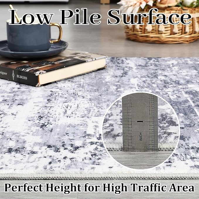 ROYHOME Washable Rugs 5x7 Area Rugs Modern Abstract Faux Wool Rug Ultra-Soft Low Pile Accent Rug Stain Resistant Carpet Modern Abstract Rugs for Bedroom with Non Slip Backing, Light Grey