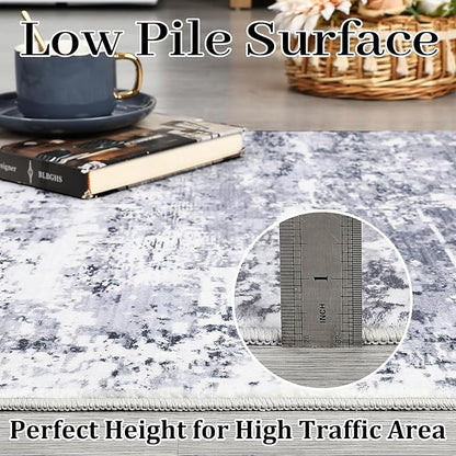 ROYHOME Area Rug 10x13 Modern Abstract Accent Faux Wool Low Pile Ultra Soft Stain Resistant Rug Non Slip Non Shedding Throw Rug Washable for Living Room Bedroom Home Decor, Light Grey