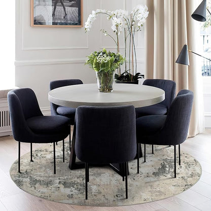 ROYHOME Modern Abstract 6x6 Round Area Rug Non Slip Non Shedding Rug Low Pile Stain Resistant for Bedroom Living Room Office Dining Room,Grey Yellow