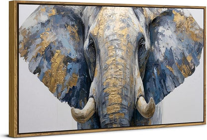 Elephant Animal Wall Art Bedroom Wall Decor African Wildlife Picture Canvas Wooden Framed Abstract Golden Painting Animals Portrait Poster Prints Artwork for Kitchen Living Room Home Decoration 30x57.8"