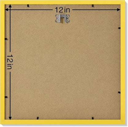 Vittanly 12x12 Picture Frames Set of 9, Shatter Resistant Plexiglass, Display 8x8 Pictures with Mat or 12x12 without Mat, Photo Frames for Wall Mount, Engineered Wood, Yellow