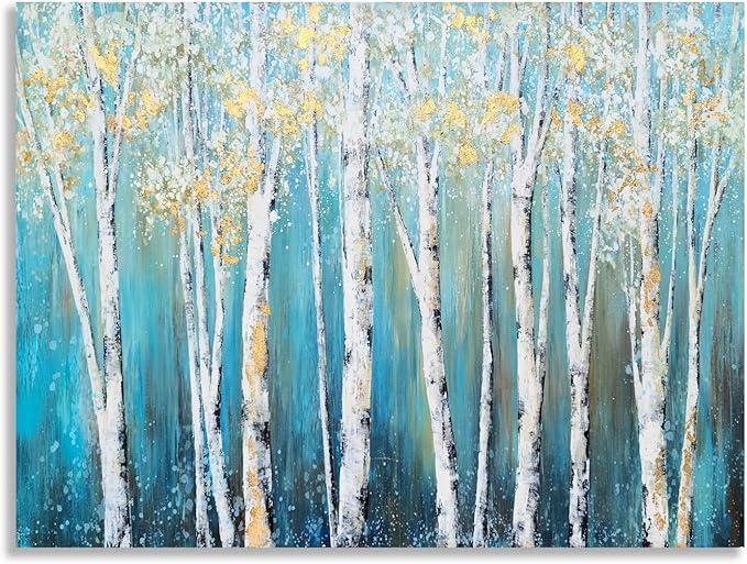 Yihui Arts Landscape Canvas Print Artwork: Teal Winter Forest Painting Wall Art for Office or Living Rooms Decoration