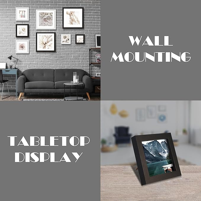 Hongkee 4x4 Black Picture Frames set of 3, Made of Wooden and Real Glass Small Square frame - Display on Table Desk Top or Wall Hanging