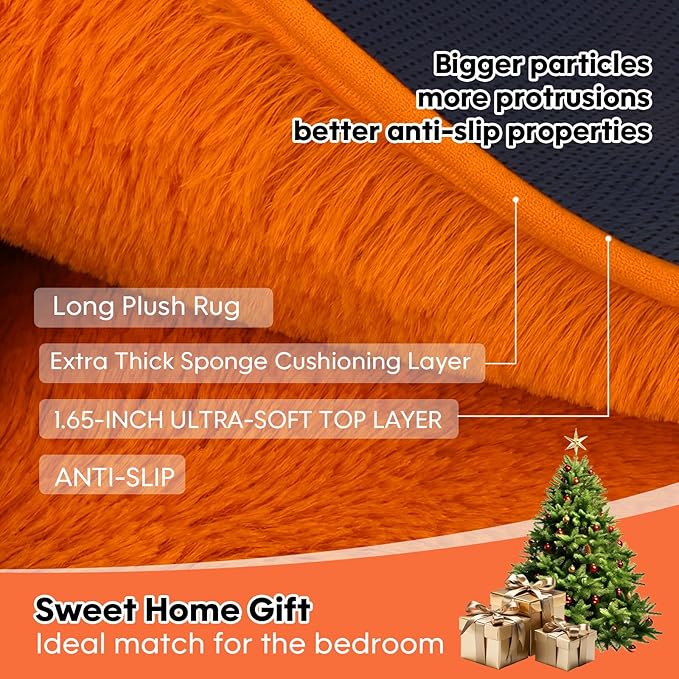 Area Rugs for Living Room, Orange 6x9 Rugs for Bedroom, Long Shaggy Furry Carpet Plush Fluffy Carpet, Non-Slip Upgrade, Suitable for Kids Dorm Home Decor Aesthetics.