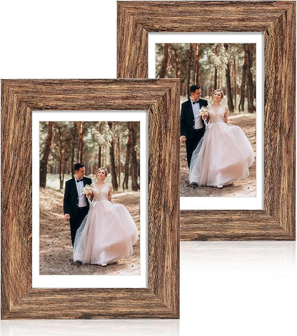 iRahmen 5x7 Picture Frame Set of 2 with High Definition Glass, Wood Photo Frame Display Pictures 4x6 with Mat or 5 x 7 without Mat for Table top and Wall Mounting