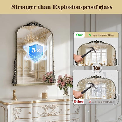 Vintage Bronze Ornate Baroque Mirror - 24"x32" French Antique Mirror - Traditional Decorative Wall Mounted Arched Mirrors for Entryway, Fireplace, Living Room, Hallway or Wall Decor, HD Tempered Glass
