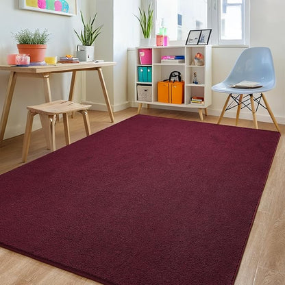 Red Rugs for Bedroom Living Room, 5x7 ft Burgundy Area Rug, Washable Memory Foam Indoor Carpet, Modern Aesthetic Minimalist Non-Slip Carpets for Boys Girls Adults Home Decor