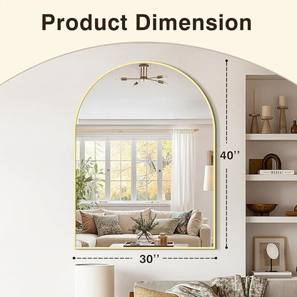 Vanity Bathroom Mirror for Wall, 40"x30" Arched Bathroom Mirror for Over Sink, Arched Metal Frame for Bedroom, Living Room, Entryway, Hanging or Leaning, Gold