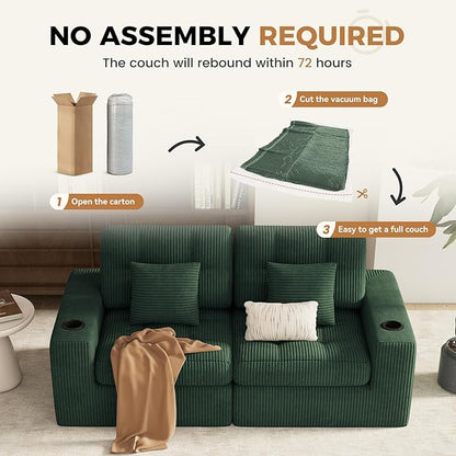 80" Boneless Loveseat Sofa in a Box,No Assembly Required Comfy Deep Seat Cloud Couch,Modern Small Couches for Living Room, Bedroom,Apartment,Green 1 PCS