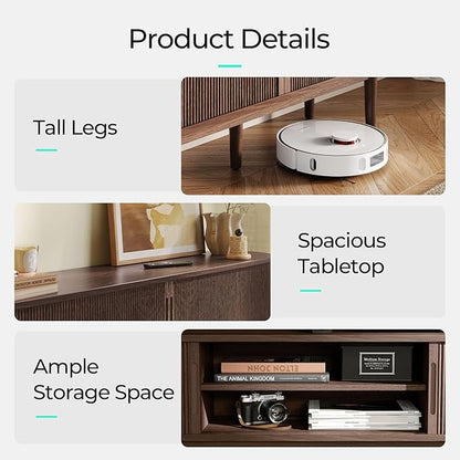 LINSY Home TV Stand for 65" TV, Mid-Century Modern 58" Entertainment Center with Sliding Tambour Door and Storage Cabinet, Cruved TV Media Console Table for Living Room, Bedroom, Walnut