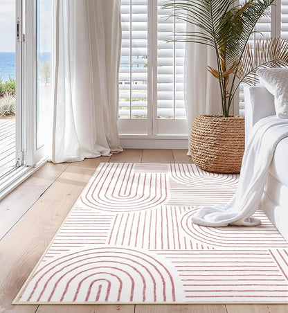 Lahome Abstract Washable Rugs, 4x6 Pink Rug for Bedroom Nursery Soft Non Slip Modern Living Room Rug, Ultra-Thin Non-Shedding Throw Carpet for Entryway Kitchen Office Darrell (4'x6',Pink/White)