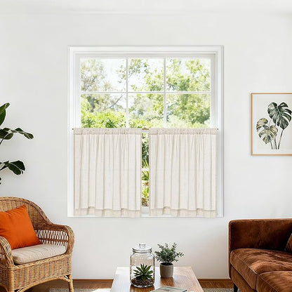 Small Curtains for Kitchen Windows 24 Inches Linen Natural Curtains Privacy Light Flitering Rod Pocket Drapes Rustic Boho Window Treatment for Laundry RV Campers, 2 Panels, 50x24 Inch