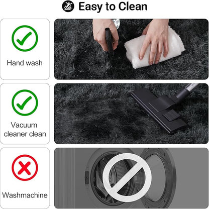qulint Black Grey Area Rugs for Bedroom, 3x5 Area Rug for Kid Room Fluffy Soft Shag Rug for Living Room, Small Fuzzy Plush Shaggy Alfombras for Dorm Nursery Home Decor (3ft x 5ft, Tie-dyed Black Gray)