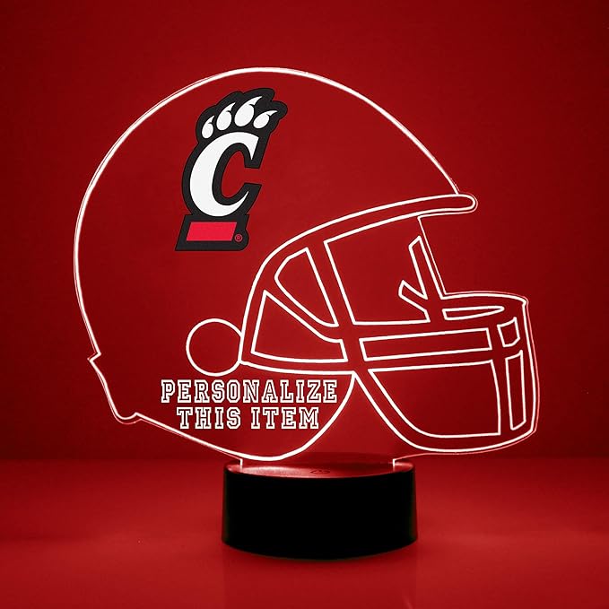 Custom University of Cincinnati (UC) Bearcats Football Helmet LED Sign Night Light Lamp with Remote, Personalized Name, Text, Officially Licensed from the CLC by Mirror Magic Gifts, Made in the USA