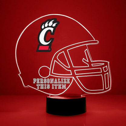Custom University of Cincinnati (UC) Bearcats Football Helmet LED Sign Night Light Lamp with Remote, Personalized Name, Text, Officially Licensed from the CLC by Mirror Magic Gifts, Made in the USA