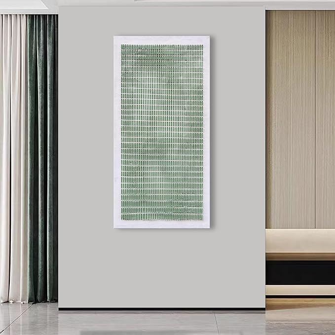 NANKAI Art Hand-Painted White and Green Thick Texture Abstract Art Oil Painting Contemporary Minimalist Style Art Living Room Office Corridor Wall Decoration Oil Painting 24x48 inches