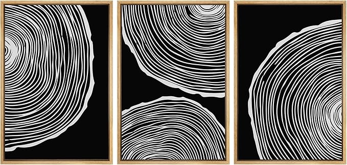 SIGNLEADER Framed Canvas Print Wall Art Set Duotone Geometric Wood Ring Circle Collage Abstract Shapes Illustrations Modern Art Boho Decorative for Living Room, Bedroom, Office - 24"x36"x3 NATURAL