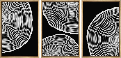 SIGNLEADER Framed Canvas Print Wall Art Set Duotone Geometric Wood Ring Circle Collage Abstract Shapes Illustrations Modern Art Boho Decorative for Living Room, Bedroom, Office - 24"x36"x3 NATURAL