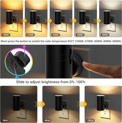 JandCase LED Night Light, Night Lights Plug into Wall with Dusk to Dawn Sensor, 5 Color Temperatures, Rotating Plug, Dimmable Nightlights, Adjustable Brightness for Bedroom Bathroom Hallway, 4 Pack