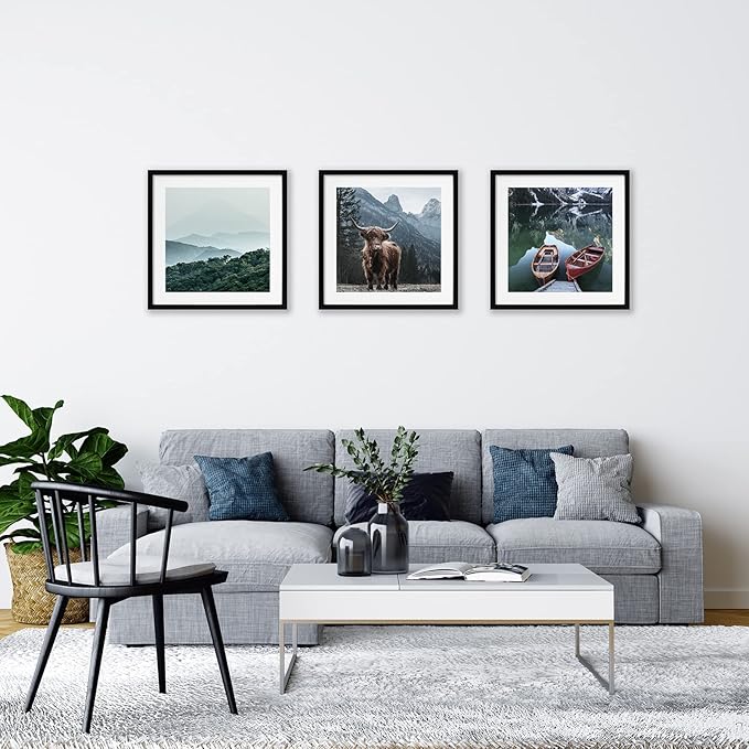 ELSKER&HOME 20x20 Picture Frame Black Set of 3, 20x20 Frames without Mat or 16x16 with Mat 3 Pack, Photo Frame Wall Mounting