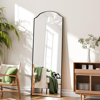 BEAUTYPEAK Full Length Mirror, Full Body Mirrors with Unique Arched Design, 65"x24" Floor Mirror with Aluminum Alloy Frame, Standing Hanging or Leaning for Bedroom and Living Room, Black