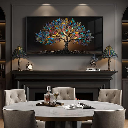 Large Framed Tree of Life Wall Art for Living Room, Modern Contemporary Tree Painting Prints Artwork for Walls, Dark Colorful Elegant Picture for Bedroom Kitchen Office Dining Room Wall Decor, 30x60