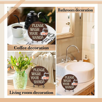 Rustic Wooden Round 'Please Wash Your Hands' Sign, 6 Inches, Tabletop, Bathroom & Home Decor