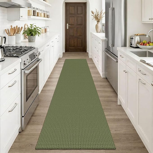 KOZYFLY Runners Rugs for Hallway 2x10, Washable Runner Rug, Woven Non Slip Kitchen Runner, Braided Entryway Rug, Floor Carpet for Entry, Aisle, Hall, Olive Green/Earthy Green