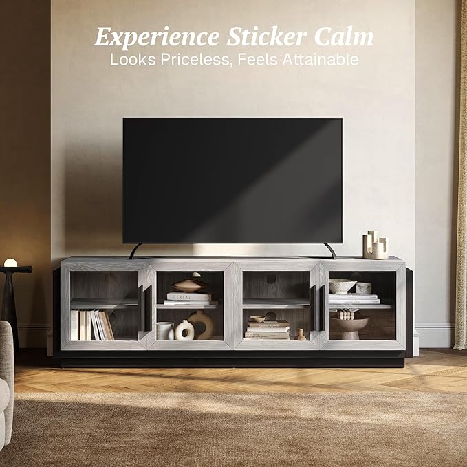 BELLEZE 70" TV Stand for TVs up to 75", Modern TV Cabinet & Entertainment Center with Shelves, Wood Storage Cabinet for Living Room or Bedroom - Brixston (Grey)
