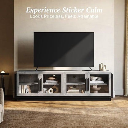 BELLEZE 70" TV Stand for TVs up to 75", Modern TV Cabinet & Entertainment Center with Shelves, Wood Storage Cabinet for Living Room or Bedroom - Brixston (Grey)