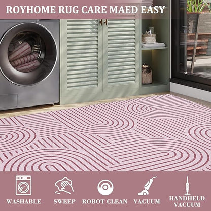 ROYHOME Modern Rug 2x6 Runners for Hallways, Abstract Kitchen Runner Rugs Non Slip Bath Runner, Rainbow Washable Runners Rug for Bedroom, Soft Long Rugs for Entryway Bathroom Laundry Dorm, Pink