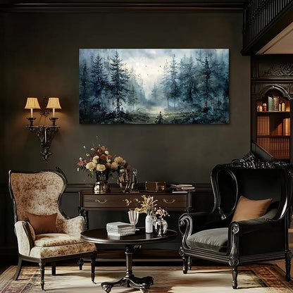 SERIMINO Large Wall Art for Living Room, Landscape Canvas Prints Paintings, Foggy Forest Pictures Wall Decor Aesthetic, Pine Trees Modern Home Decor, Bedroom Bathroom Office Artwork 29"X57"