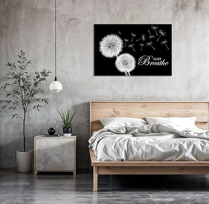 SKASNFAI Zen Wall Decor Motivation Dandelion Just Breathe Canvas Print Artwork Motivation Positive Wall Art for Inspirational Quotes Yoga Room (20L x 30W)