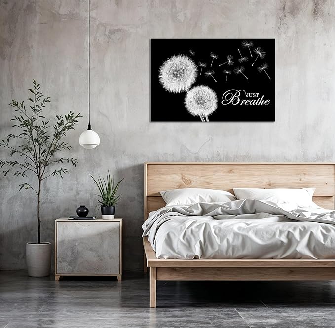 SKASNFAI Zen Wall Decor Motivation Dandelion Just Breathe Canvas Print Artwork Motivation Positive Wall Art for Inspirational Quotes Yoga Room (28L x 44W)
