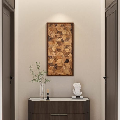 CONSDAN Wood Wall Decor | USA Grown Hardwood, Rustic Wooden Wall Art, Home Decorations for Living Room and Bedroom Aesthetic, Framed and Ready to Hang, Hexagon, 36" x 18"