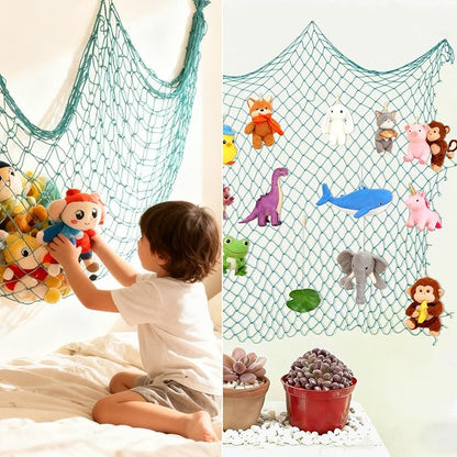 Decorative Fishing Net 2 Pack, 80x40 Inch Large Aqua Fish Net Decor for Wall, Photo Display, Nautical Mermaid Pirate Ocean Themed Beach Hawaii Under the Sea Party Decorations