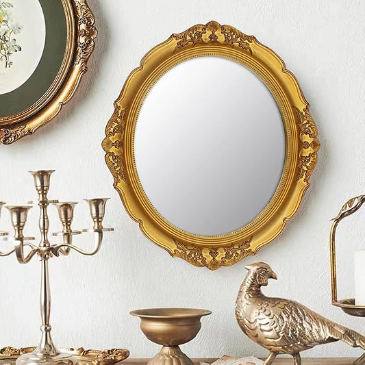 YCHMIR 14.8 x 13.1 inch Oval Wall Mirror Vintage Style Wall Mounted (Gold)