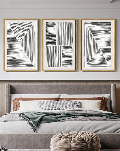 Drsoum Mid-Century Modern Framed Wall Art Large 24x36in Minimalist Abstract Boho Black Line Wall Decor Geometric Artwork Kitchen Dining Room Black Framed