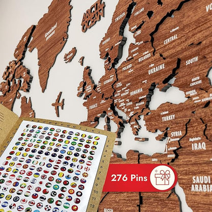Colorfull Worlds, Multilayer 3D Wooden World Map, Travel Map States and Capitals, Wall Decor For New House, Gift For Travelers, Office Decor, Birthday Present, Living Room Decoration (XL, Light Brown)