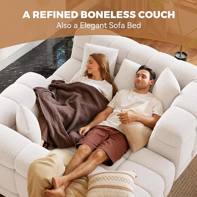 107" Chenille Boneless Couch with L - Shaped Chaise, Comfy Modular Sectional Sofa with Tufted Design, Modern Upholstered Sofa, No - Assembly Sectional Couch, Oatmeal | Modular Sectional, Tufted Design, Modern Upholstered, No-Assembly