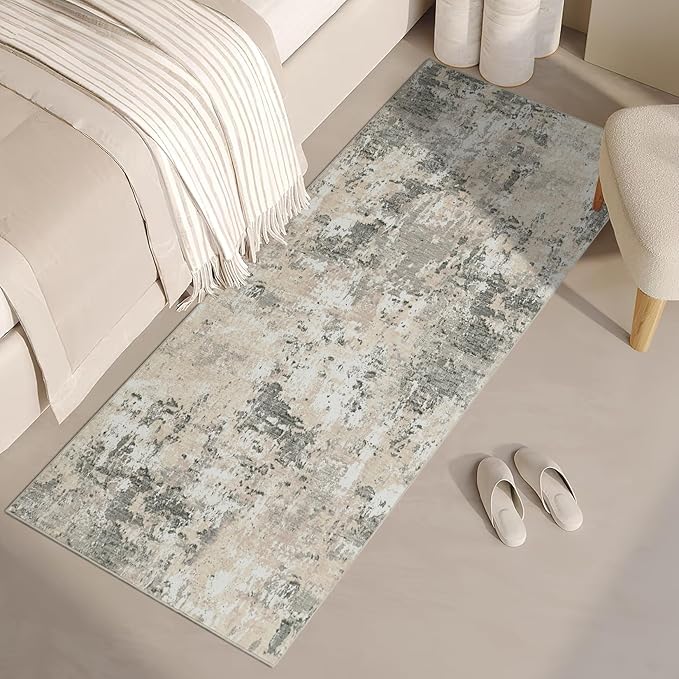 ROYHOME Modern Abstract 2x6 Runner Rug Washable Non Slip Stain Resistant Rug for Hallway Kitchen Bedroom Non Shedding Low Pile Indoor Floor Cover,Grey Yellow