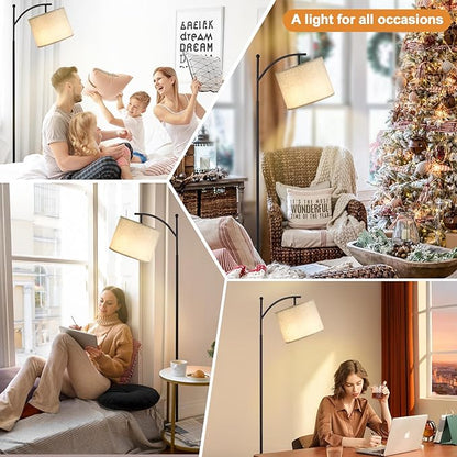 Ambimall 60" Floor Lamp with Remote Control and Stepless Dimmable Bulb, Colors Temperature & Brightness Adjustable, Modern Floor Lamps for Living Room, Gray Shade & Black Pole