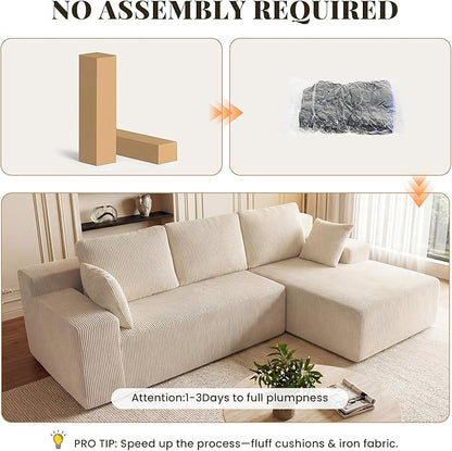 GRUSIGN Cloud Sectional Boneless Couches for Living Room, Modular L Shaped Couch with Deep Seat Oversized Right Facing Chaise, Memory Foam Compressed Spineless 3 Seater Sofa for Apartment, Taupe | No Assembly Required, Deep Seat, Cat-Claw Resistant, Hi...