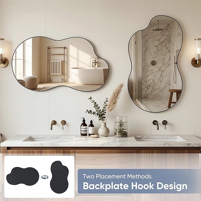 Irregular Wall Mirror, 26"x40" Asymmetrical Mirror with Metal Frame, Modern Unique Decorative Mirrors for Bathroom, Wall Decor, Entryway, Living Room, Black